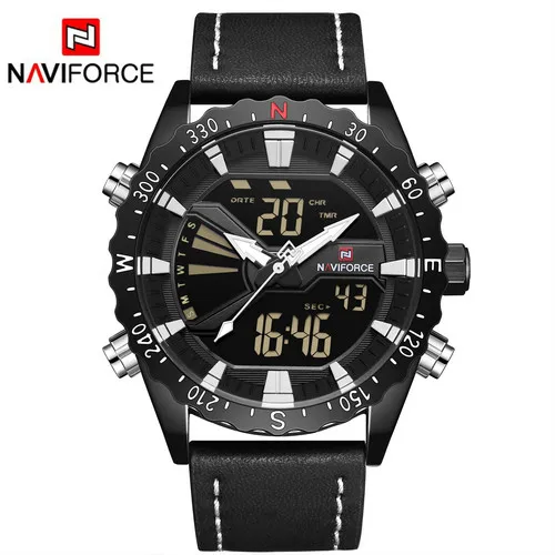 

NAVIFORCE NF9136 Men Fashion Casual Quartz+Digital Movement Watch Leather Band Watch Week Date Display