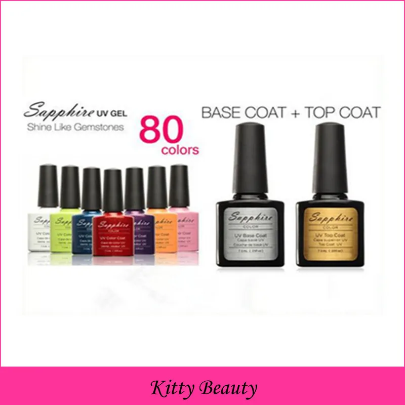 Brand 80 Color Sapphire 3 Pcs Set UV Gel Kit Nail Gel Base Coat Top Coat