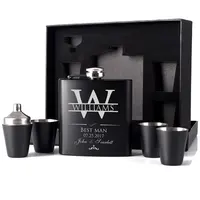 

6oz Matt Black Custom Engraving Stainless Steel Hip Flask Gift Set With 4pcs Shot Glass