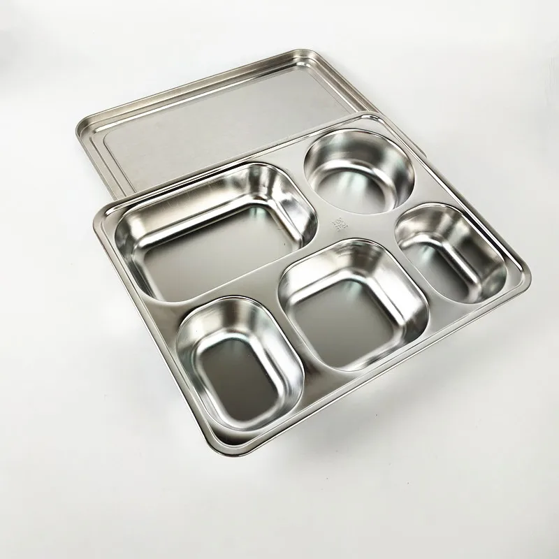 304 Stainless Steel Food Tray With 5 Compartments Hospital Food Tray