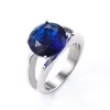 Cool Stainless Steel Rings with Big Navy Blue Glass Stone in Silver plating