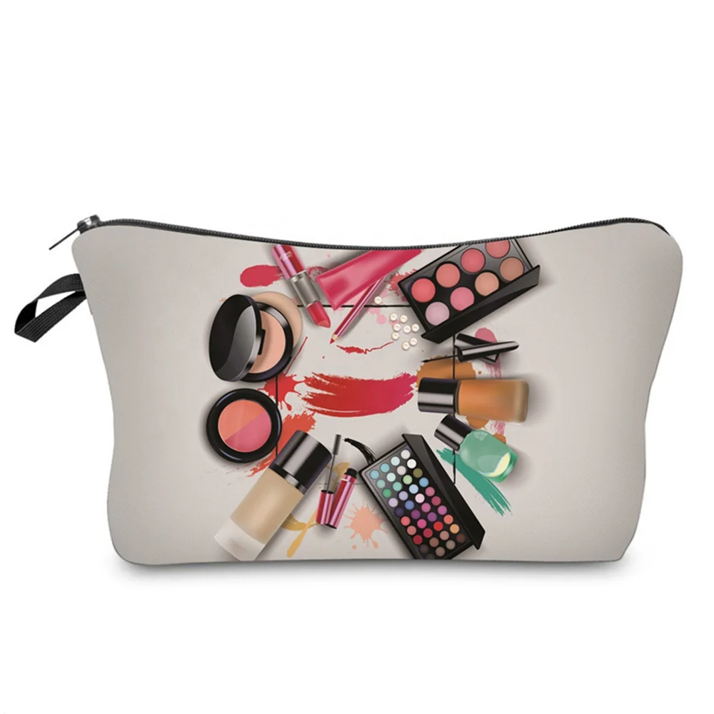 

Hot selling fashion cosmetics printed durable waterproof cosmetic bag polyester makeup bag