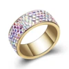 Fashion Jewelry Five Rows of Colorful Crystal Stainless Steel Gold Rings for women