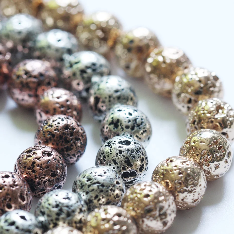 
Wholesale Top grade natural gemstone round beads 10mm Metallic Lava Rock Stone   Oxidized Silver   Gold Colored Lava Stone  (62178501834)