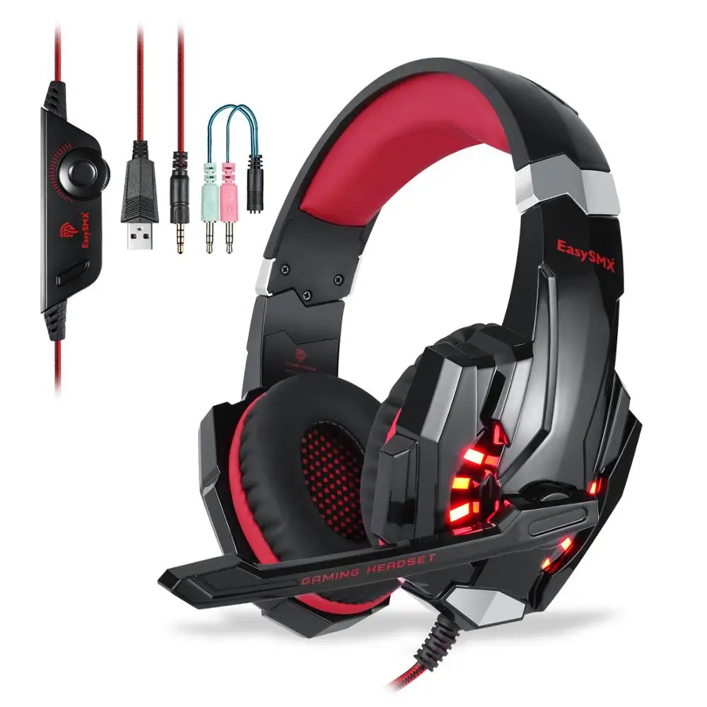 

EasySMX G9000 Headphone Stereo LED Light Noise Cancellation for PC/PS4/Mobile Gaming headset with Mic, Black;red