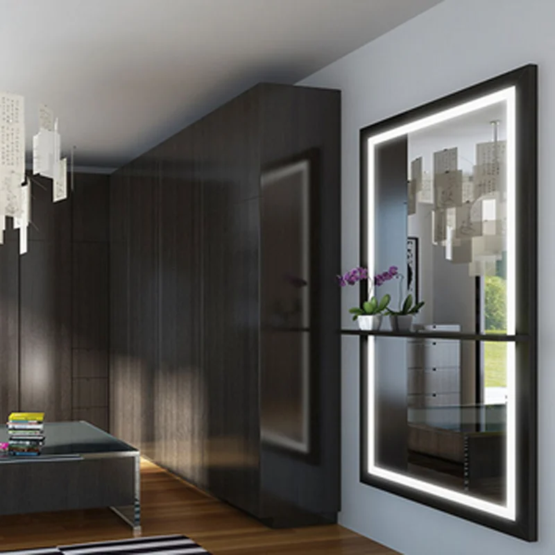 Large Full Length Led Bathroom Mirrors With Black Frame Around Light Up