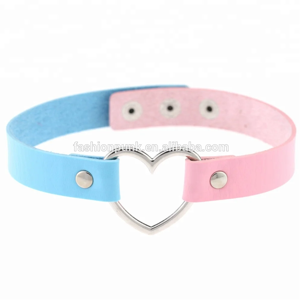 

Mixed Colors Punk Gothic Leather Choker Heart Ring Spike Rivet Buckle Collar Necklace, More than 10 colors