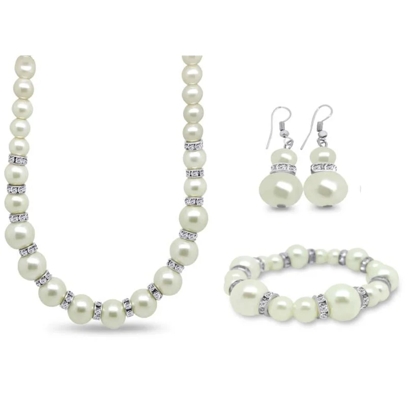 

crystal pearl jewelry set simulated pearl necklace bracelet earring set cheap glass pearl jewellery bijouteria