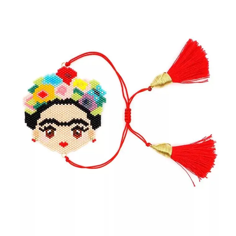 

hot custom Frida kahlo Japan miyuki cute face portrait adjustable tassel bracelet