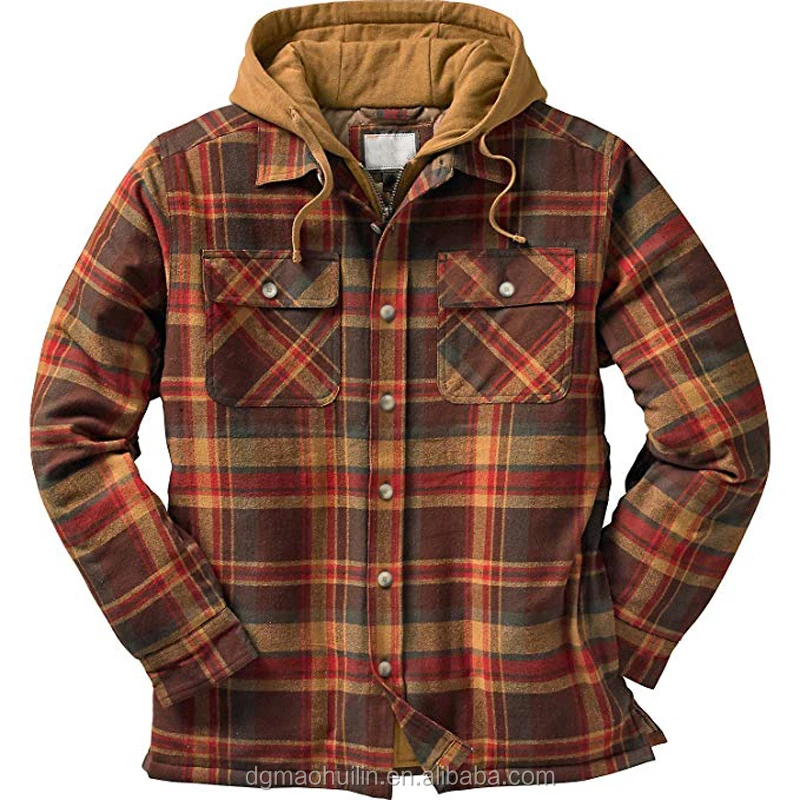 Men's Hooded Flannel Shirt Jacket With Quilted Lining - Buy Quilted ...