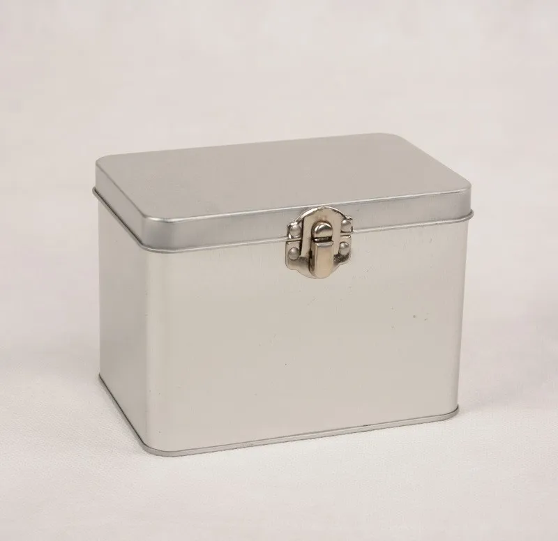 Tin Box With Lock,Rectangular White 