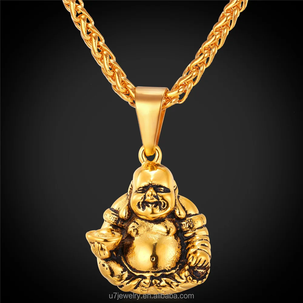 

U7 18k Gold Plated Maitreya Pendant & Necklace Stainless Steel Necklace Religious Chinese Style Buddhism Jewelry