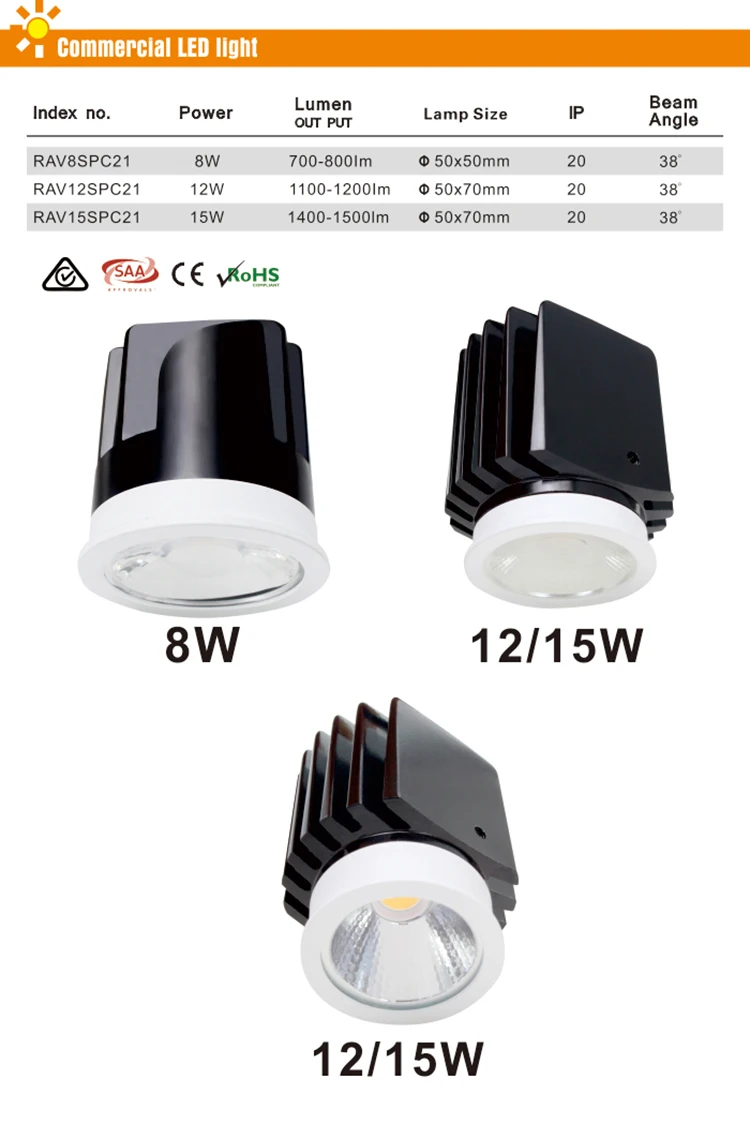 Wholesale 8w sharp cob led lights fixtures 12W 15W dimmable downlight