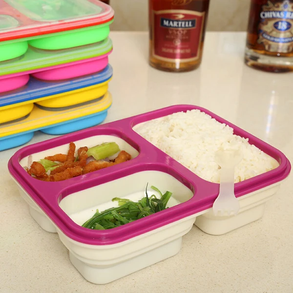 3 Compartment Foldable Folding Collapsible Silicone Lunch Box Buy