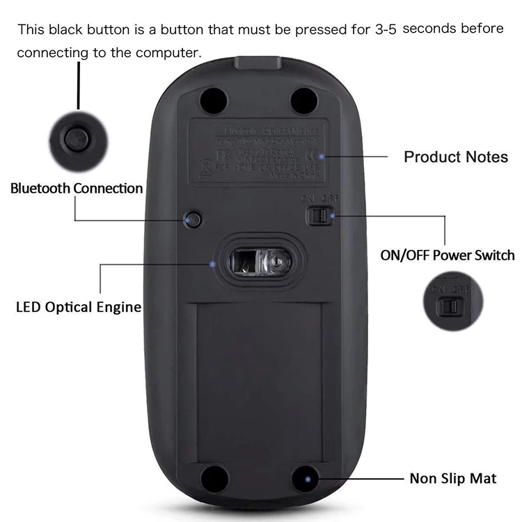 fashional abs simple bluetooth wireless computer accessories personalized rechargeable mouse