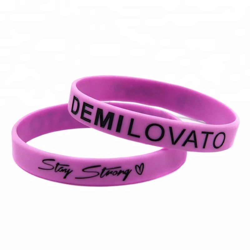

50pcs Demi Lovato Stay Strong With Love Silicone Wristband for Music Fans, Black, pink, white, red