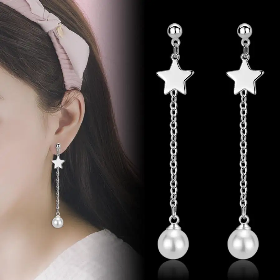 

New Arrival Wedding Jewelry Five-pointed star pearl long earrings