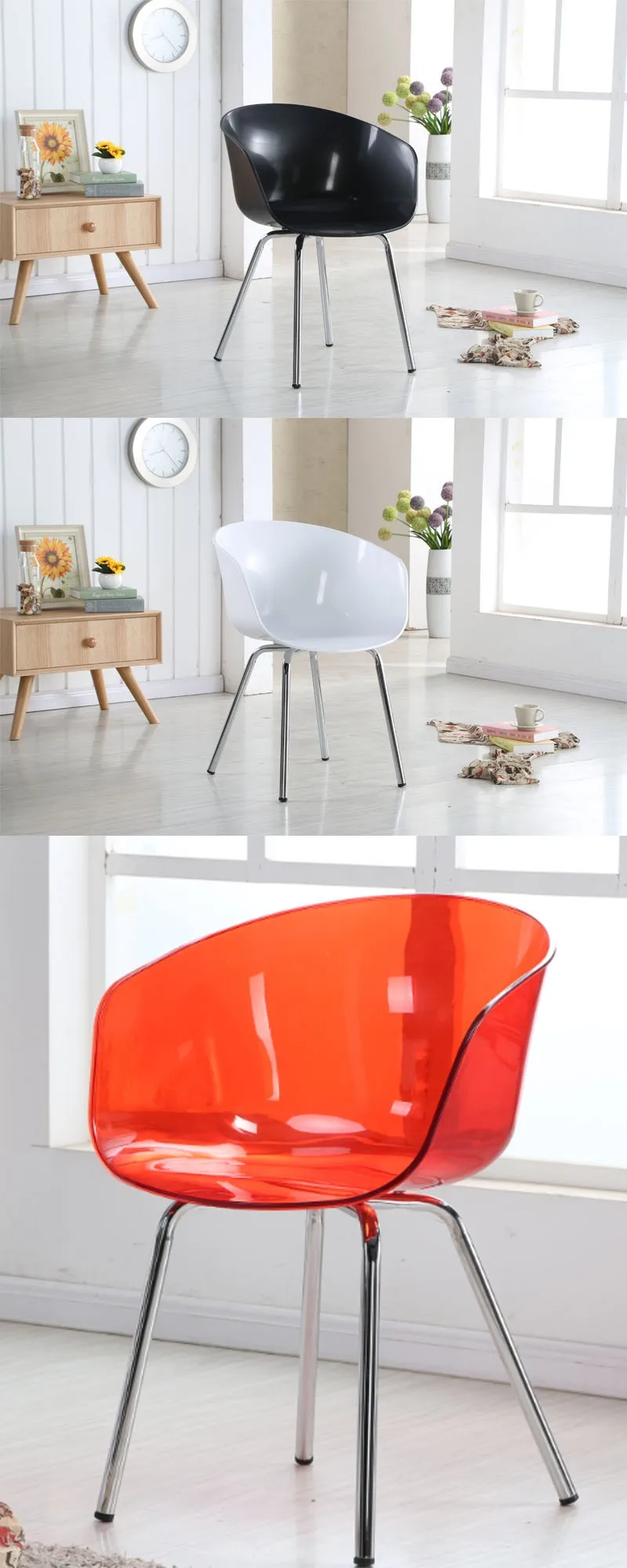 Most popular chrome base stackable plastic chair.jpg