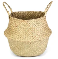 

For Storage Laundry Picnic Plant Pot Cover and Woven Straw Beach Bag Mini Seagrass Belly Basket