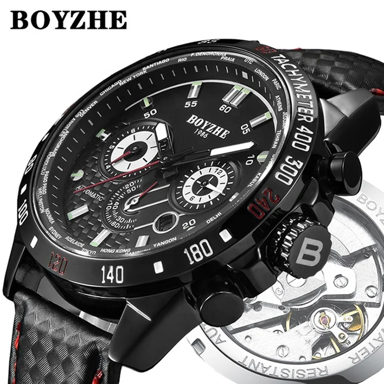 

BOYZHE Premium Black Strap Metal Full Automatic Mechanical Oem Watch