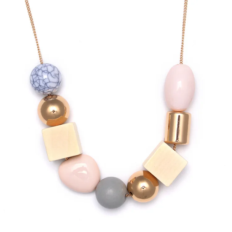 

Colorful Resin Beads Statement Necklace Women's Multicolor Wood Necklaces & Pendants for Women New Arrival Fashion Jewelry, Gold