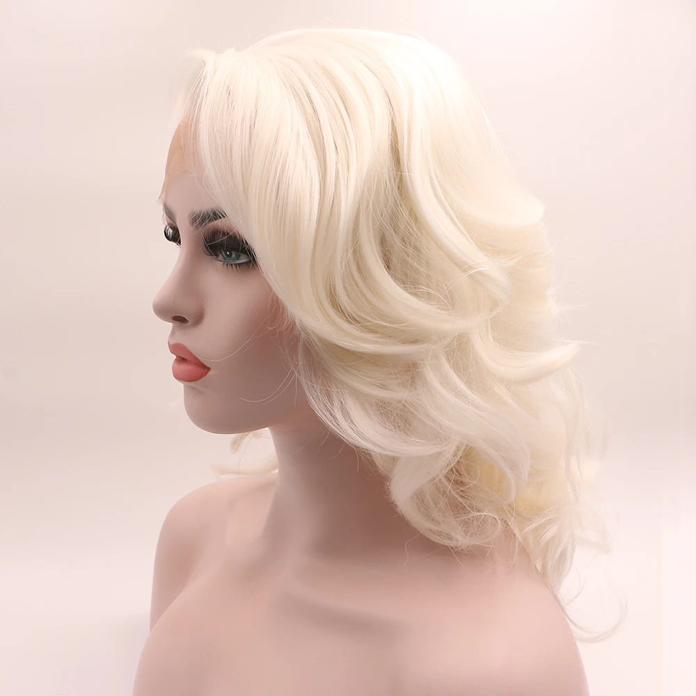 

Fantasy Beauty Short White Platinum Blonde Heat Resistant Hair Blonde Synthetic Lace Front Wig For Women Side Part, As picture