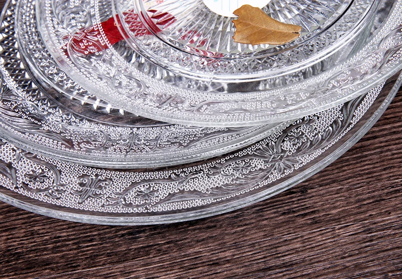 Good Price Top Popular Items Round Glass Plates,Embossed Glass