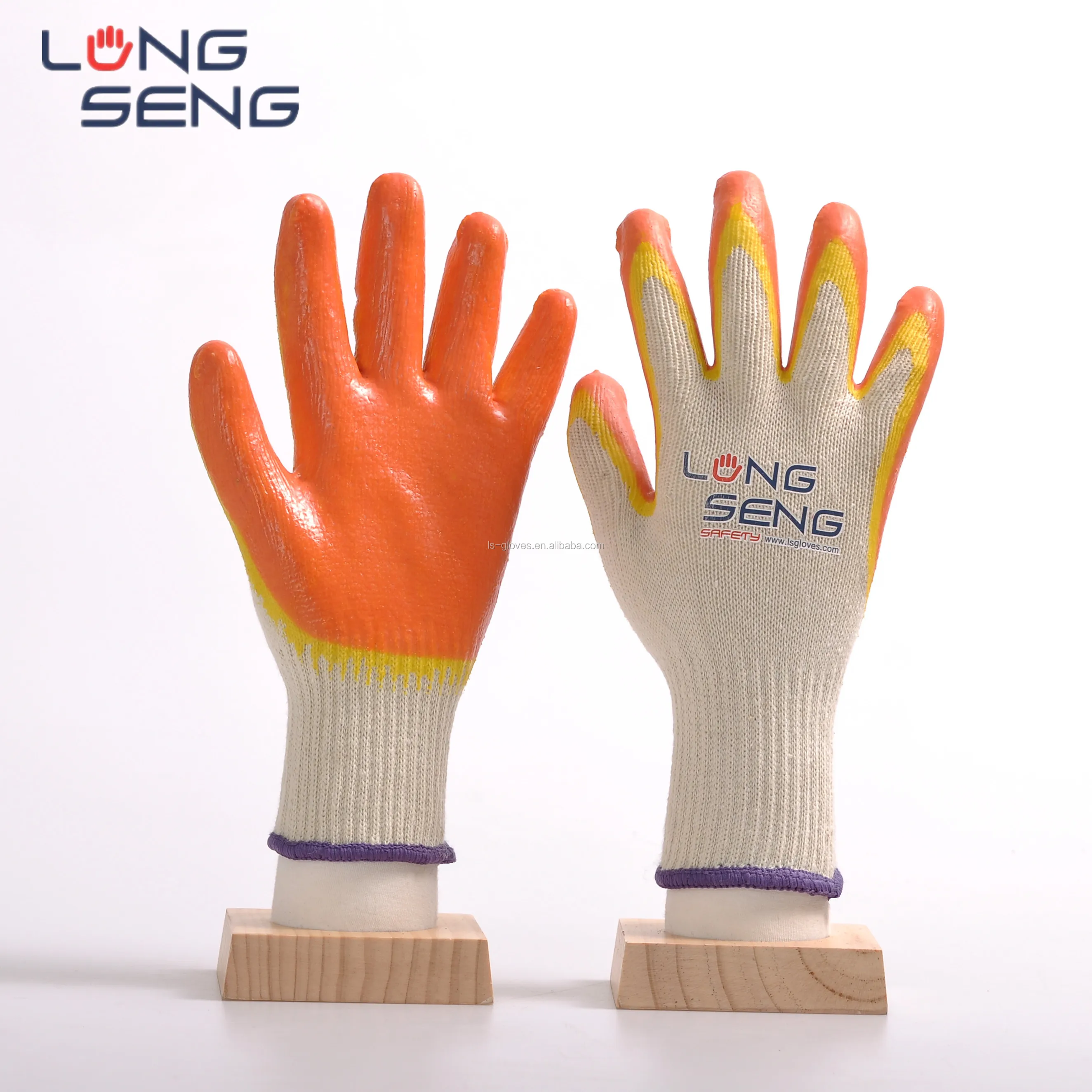 

Longseng Asatex Technology Double Color Orange Yellow Latex Coated Safety Working Gloves, Optional