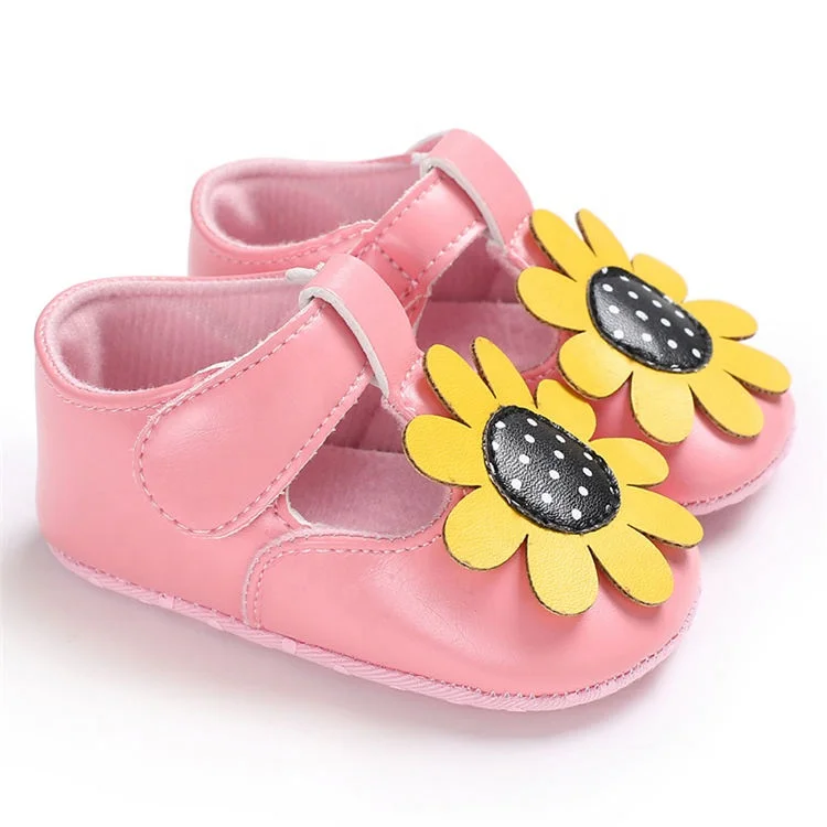 

China Factory Sunflower soft-sole Princess Wedding party shoes baby girl, Pink white black