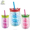 unique products 2018 Pineapple shape double wall plastic mug with straw