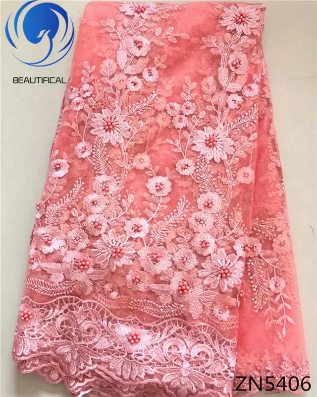 

Beautifical latest french lace beaded african lace fabrics peach colour guangzhou lace fabric for party ZN54, As picture