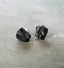 925 Sterling Silver Tiny Black Rough Gem Stone Stud,Raw Black Tourmaline Earrings