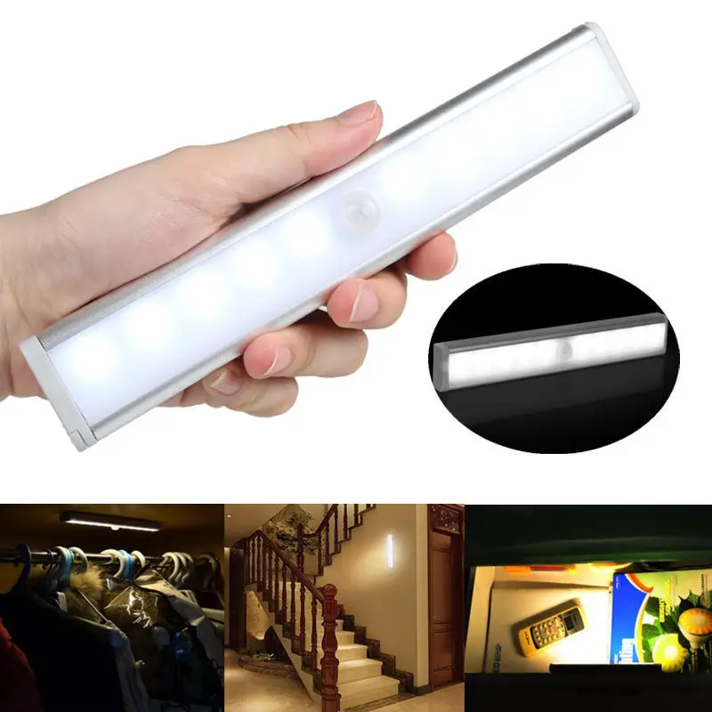 Motion Sensor Light Cabinet Lights,USB Rechargeable 10 LED Cabinet Lighting, Magnetic Removable Stick-On Anywhere