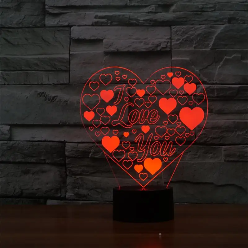 Multi-shaped 3d Led Lamp Love Heart Shape Romantic Holiday Colorful Night  Light(