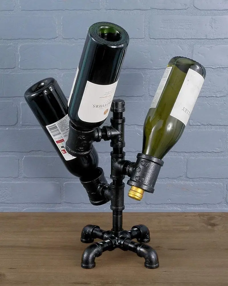 
Industrial Themed 3 Bottles Pipe Wine Rack Table Ornament Wine display Rack Iron Pipe Wine Holder 