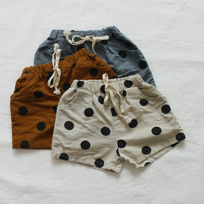 

Kids Summer Linen Hot Shorts Breathable Toddler Polka Dot Flax Shorts Children Summer Short Pants for 2-7 Years, As photos