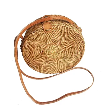 rattan bags handwoven bali shoulder round leather larger