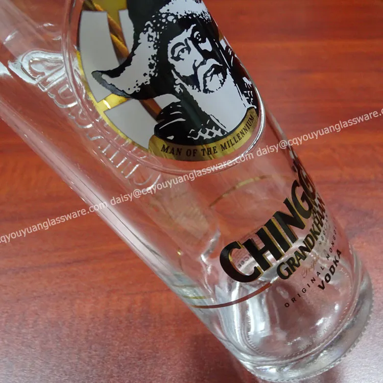 Cheap Gold Printed Fancy Liquor Bottles 750ml Glass Mongolian Vodka