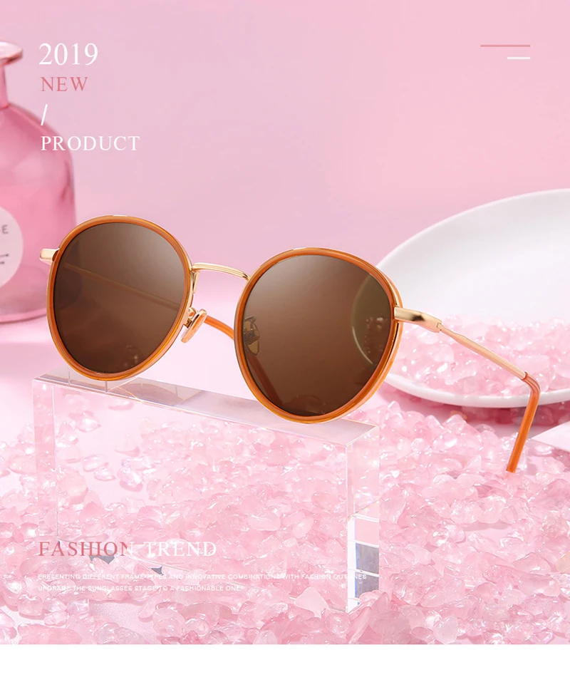 2019 Brand Designer rounded womens oversized vintage sunglasses with UV400 protection