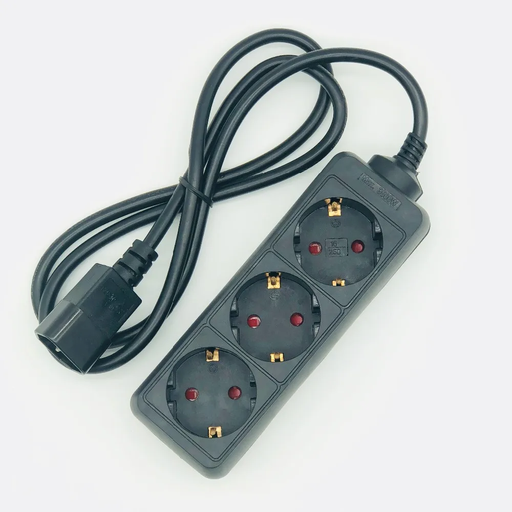 3 Outlets Black European Plug With Child Surge Protector Extension