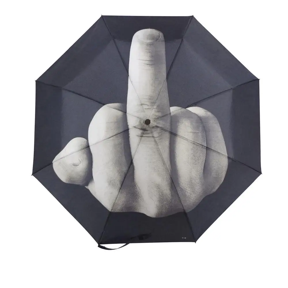 

Creative lightweight black middle finger rain folding umbrella