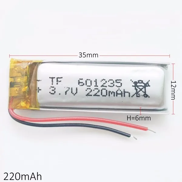 
3.7v 601235 220mAh Li-polymer battery for bluetooth/MP3/MP4/GPS 