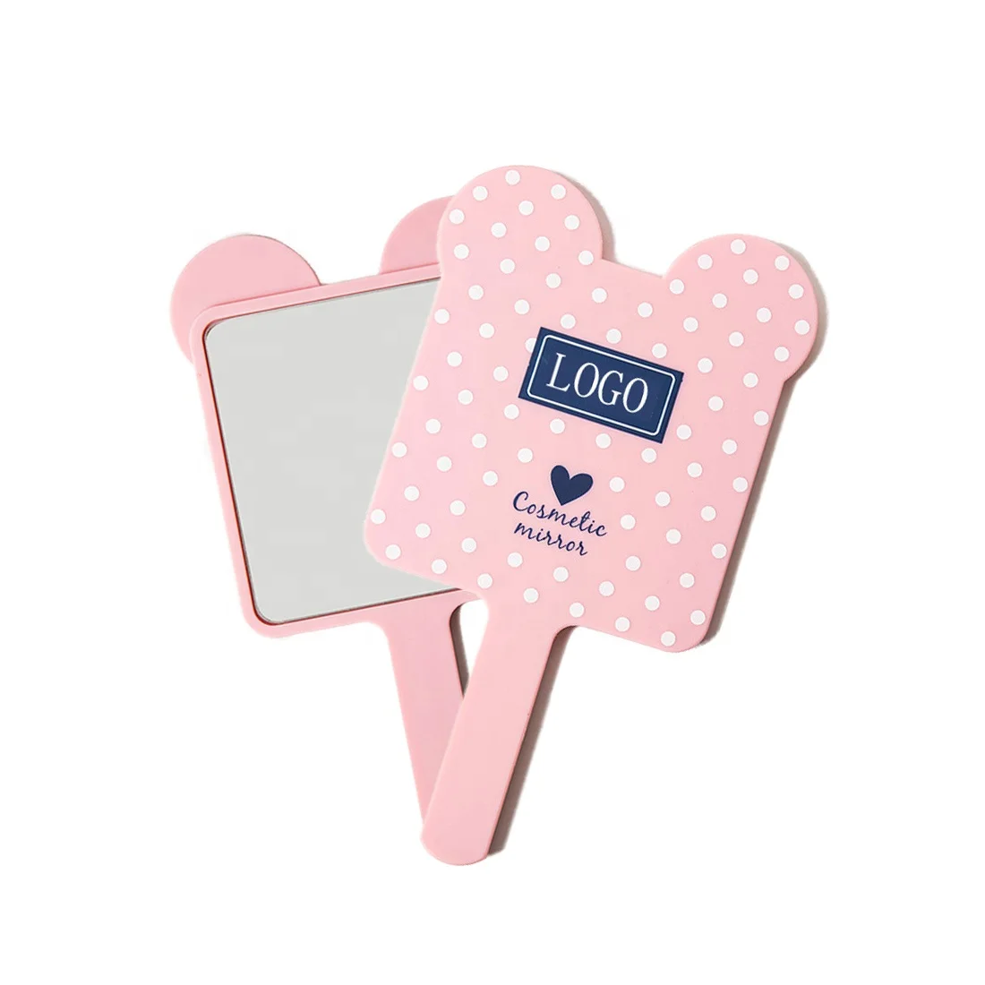 

Small Single-sided Handheld Glass ABS Compact Cosmetics Portable Custom LOGO Dressing Mirror, Pink