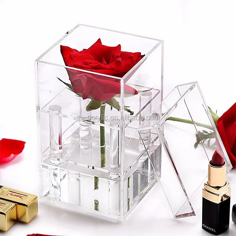 Customized Clear Acrylic Luxury Rose 25 Holes Flower Gift Box With Lid