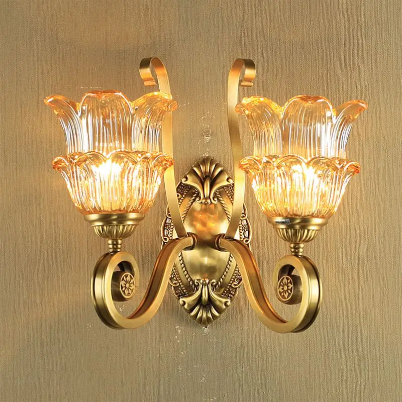 Turkey Retro Hotel Project Living Room High Quality Wall Lighting Aisle Double Head LED Wall Lamp With Fabric Shade For Villa