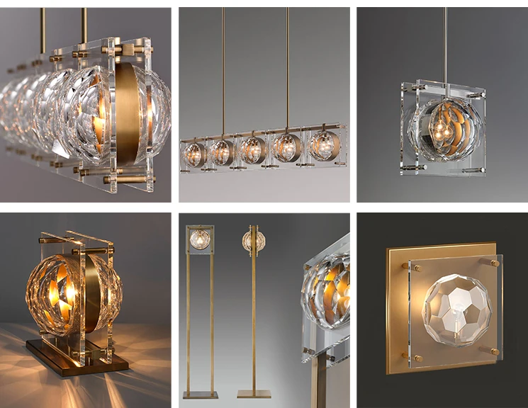 Gold Pendant Light Luxury Lighting Kitchen Island Lamp Crystal Glass