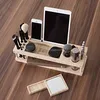 Wholesale Bamboo Cosmetic Shelf with Mirror Handmade Wood Makeup Desktop Organizer
