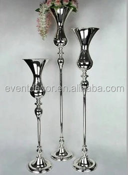 Tall Wedding Pillar Flower Stand Silver Metal Vase Centerpieces