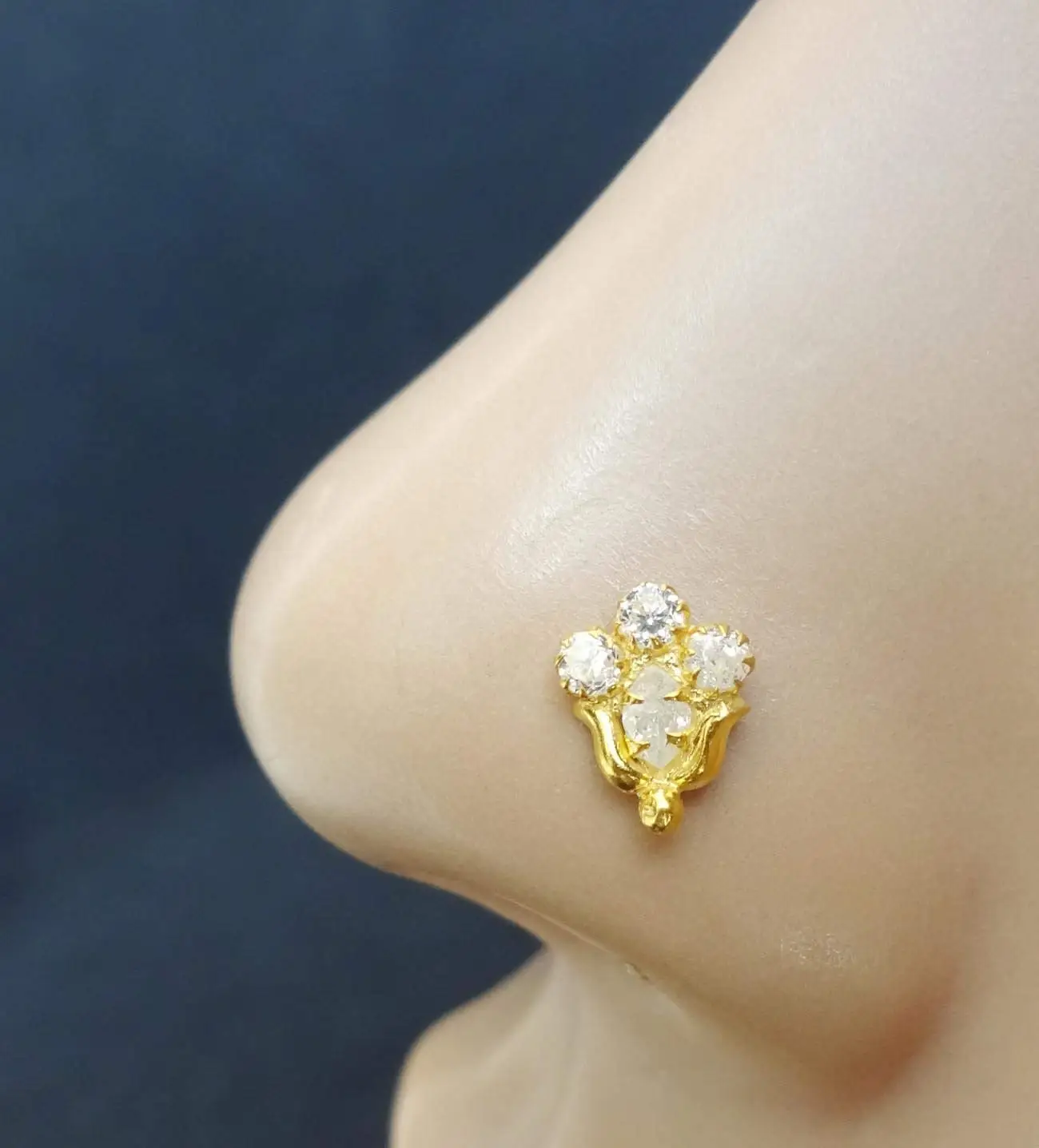 Clear Nose Ring,Gold Diamond Piercing,Wedding Nose Screw,CZ Clear Nose Stud,Indian Nose Stud,Gold Nose Cuff,Monroe Nose Ring,Tiny Gold Piercing,Crock Screw Nose Bone,Crystal Nose Stud(TEJ697)