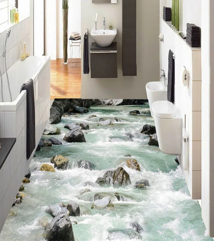 Stream River Water Stone Bathroom 3d Floor Design Removable Floor Sticker For Toilet Tile Buy Home Floor Stickers Bathroom Floor Tile